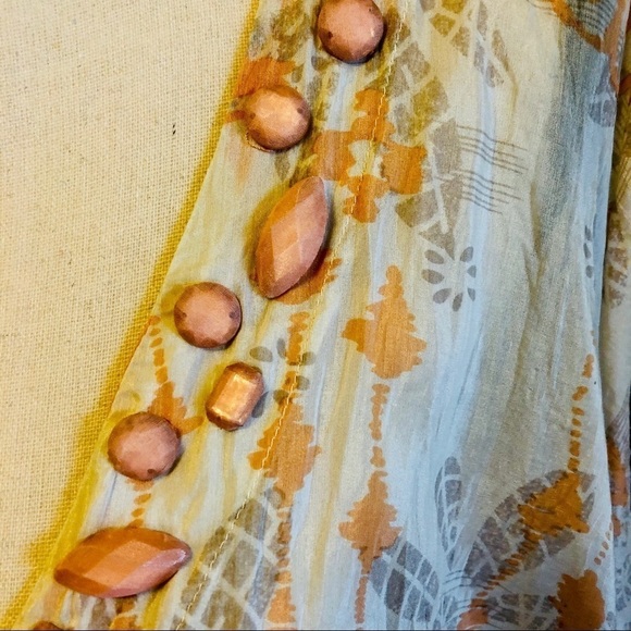 Forever 21 Top Silk Ivory and Coral Beaded Kimono Sleeve Deep Vneck Cover Up - Picture 4 of 12